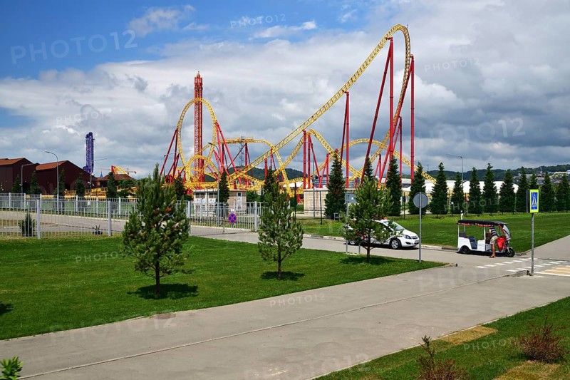 Sochi, Russia, June 6. 2018 roller coaster Snake Gorynych in Sochi Park, which entered the TOP-25 of the best parks in Europe in 2016, Europe