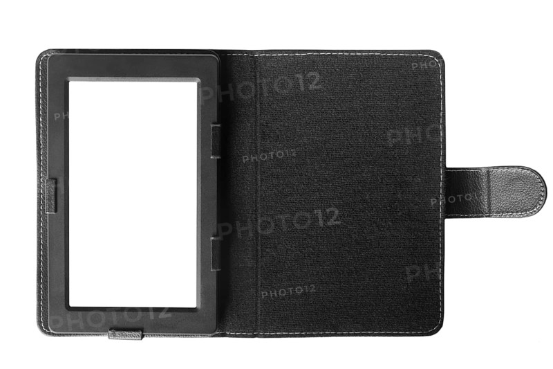 Black tablet computer with case isolated over white background