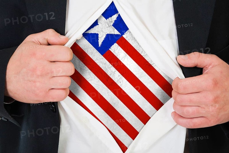 The Liberian flag painted on the chest of a man