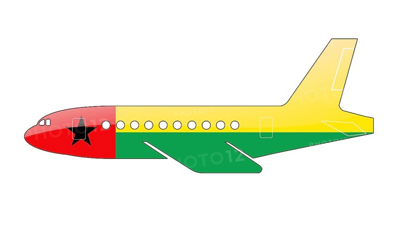 The Guinea-Bissau Flag painted on the silhouette of a aircraft. glossy illustration