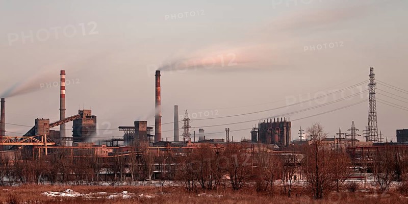 Industrial plant air pollutions with smoke stack