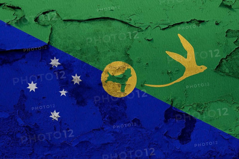 Christmas Island flag painted on the cracked grunge concrete wall