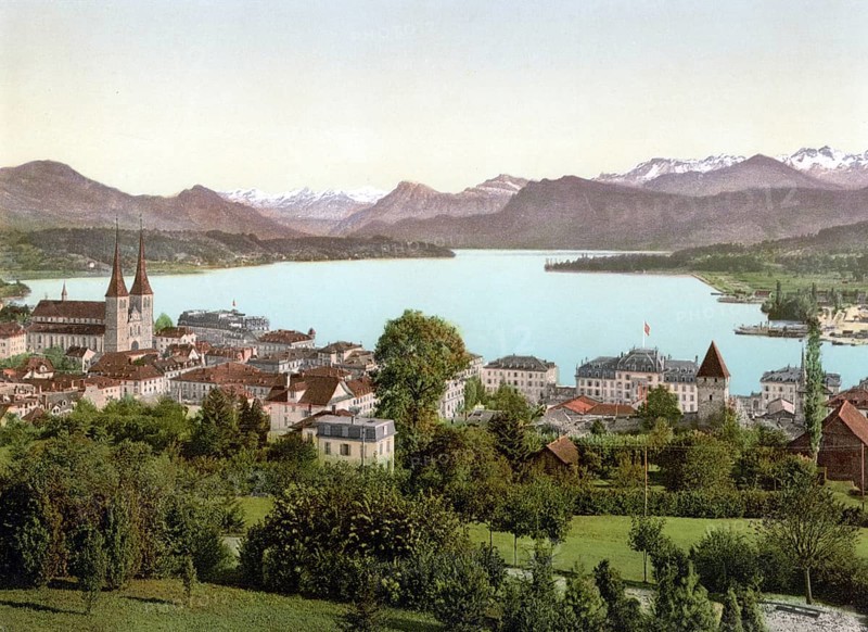 Lucerne, Vierwaldstaettersee, Switzerland, Historical, digitally restored reproduction from a 19th century original, Record date not stated, Europe