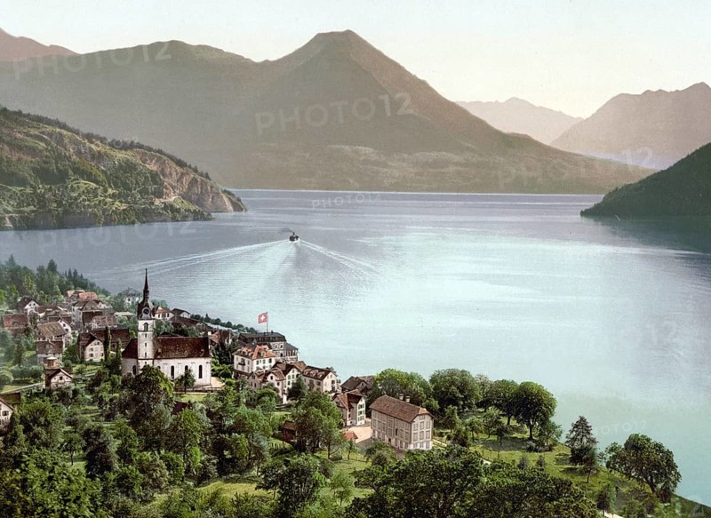 Vitznau, Vierwaldstaettersee, Switzerland, Historical, digitally restored reproduction from a 19th century original, Record date not stated, Europe