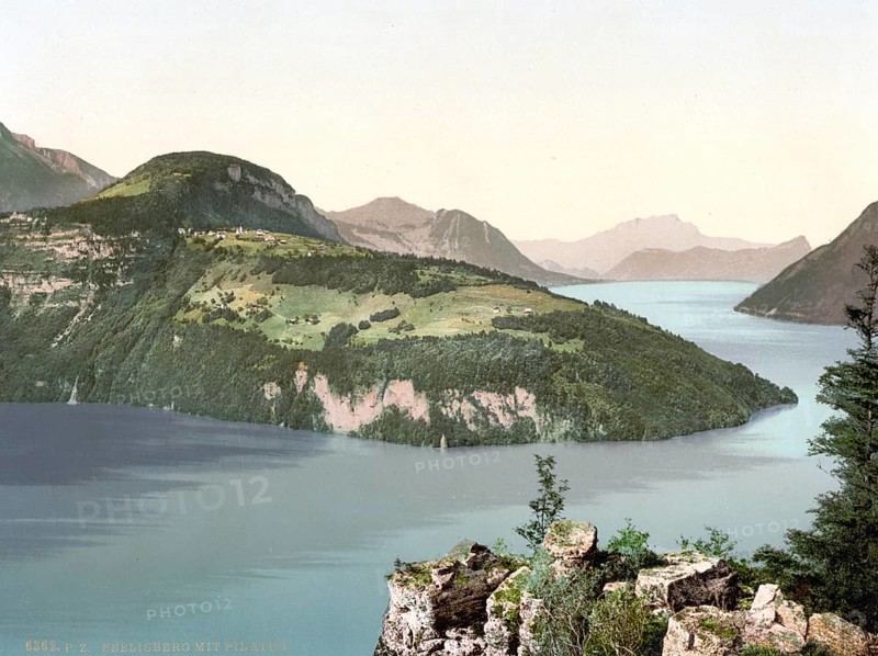 Seelisberg and Pilatus, Vierwaldstaettersee, Switzerland, Historical, digitally restored reproduction from a 19th century original, Record date not stated, Europe