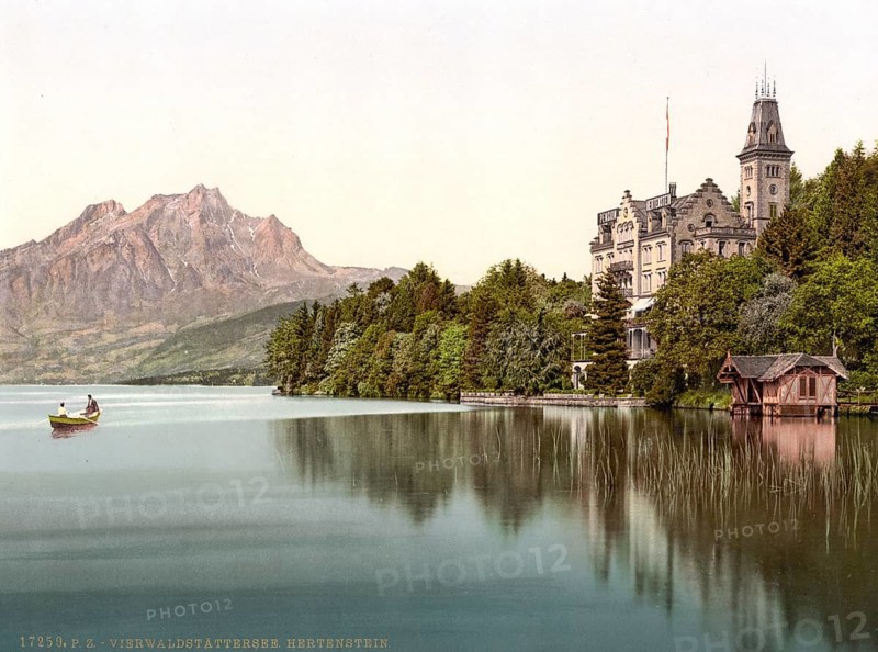 Hertenstein Castle, Vierwaldstaettersee, Switzerland, Historical, digitally restored reproduction from a 19th century original, Record date not stated, Europe
