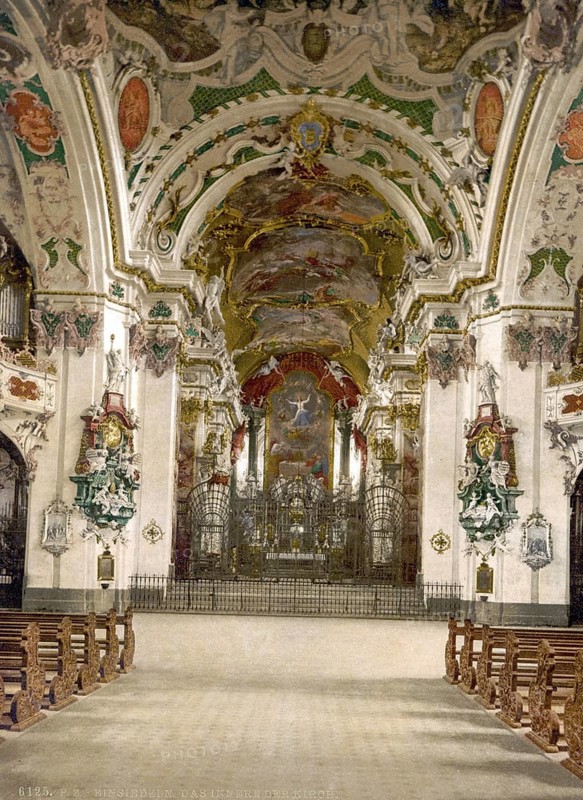 Einsiedeln, Interior of the church, Vierwaldstaettersee, Switzerland, Historic, digitally restored reproduction from a 19th century original, Record date not stated, Europe