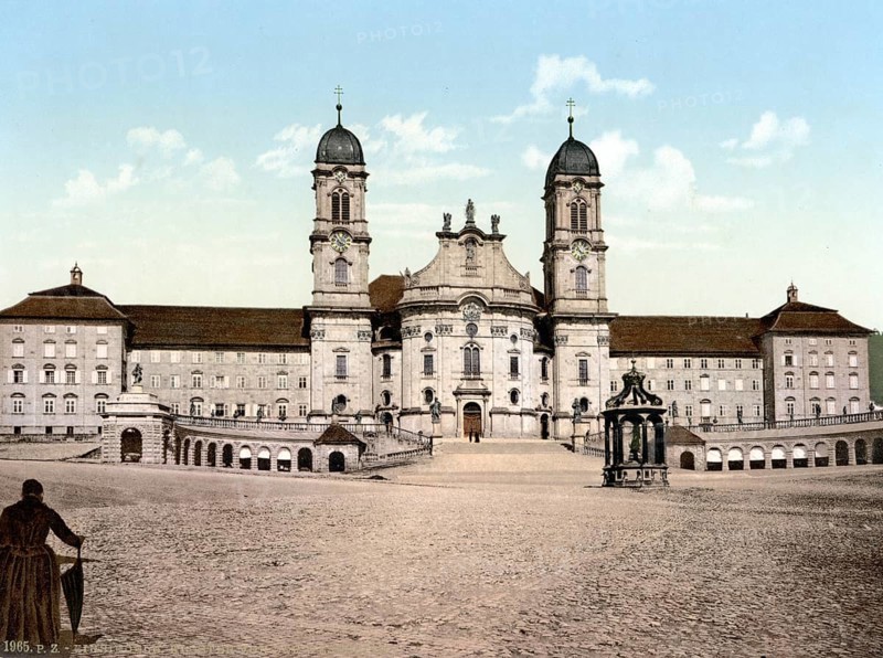Einsiedeln Monastery, Vierwaldstaettersee, Switzerland, Historical, digitally restored reproduction from a 19th century original, Record date not stated, Europe
