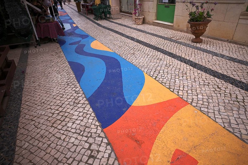 Calcadas, artistically laid paving stones, pavement, pedestrian zone, Portimao, Algarve, Portugal, Europe