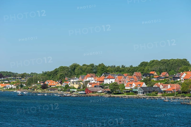 Svendborg, maritime living on the sound, sailing ships, detached houses, forest, Fyn, island of Funen, Denmark, Europe