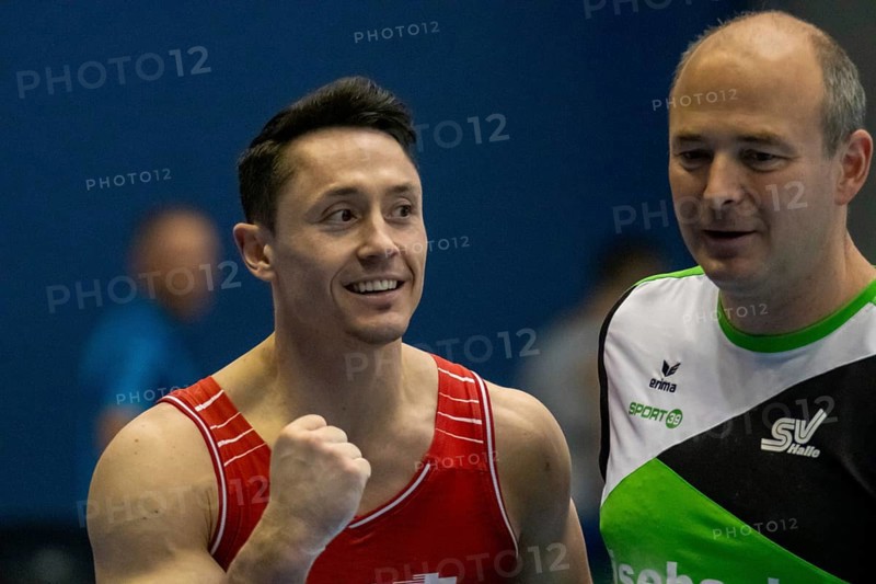 22.06.2024: Olympic qualification in apparatus gymnastics in Rüsselsheim Picture: Andreas Toba after his routine on the vault