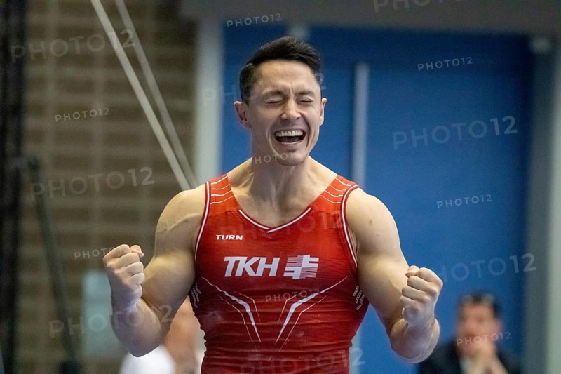 22.06.2024: Olympic qualification in apparatus gymnastics in Rüsselsheim Picture: Andreas Toba after his routine on the vault