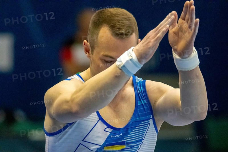 22.06.2024: Olympic qualification in apparatus gymnastics in Rüsselsheim Picture: Ukrainian guest gymnast Igor Radivilov after his routine on the vault