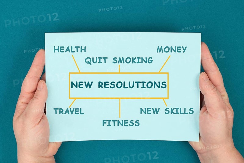 New Resolutions, goals for the future like quit smoking, learning skills, making money and travel, improve health and fitness