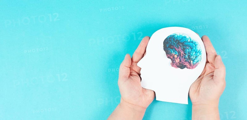 Holding a head with a brain in the hands, Parkinson disease, Alzheimer awardness, mental disorder dementia, psychology problems, cerebral vein thrombosis