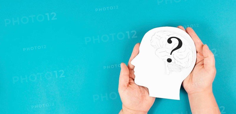 Head with a brain and question mark, education and business concept, searching for answers, thoughts for solving a problem, man has doubts