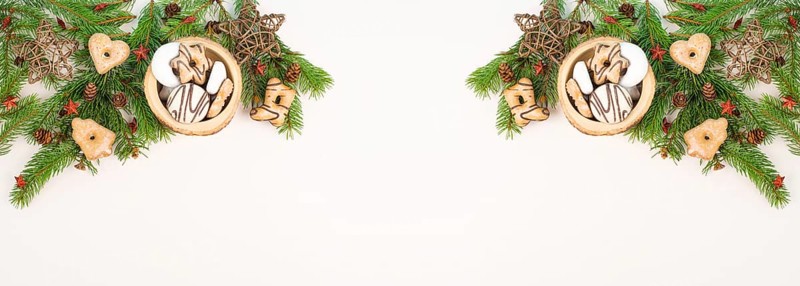 Nurnberg elisen gingerbread mix, traditional german christmas sweets with fir branches and pine cones, holiday background with copy space