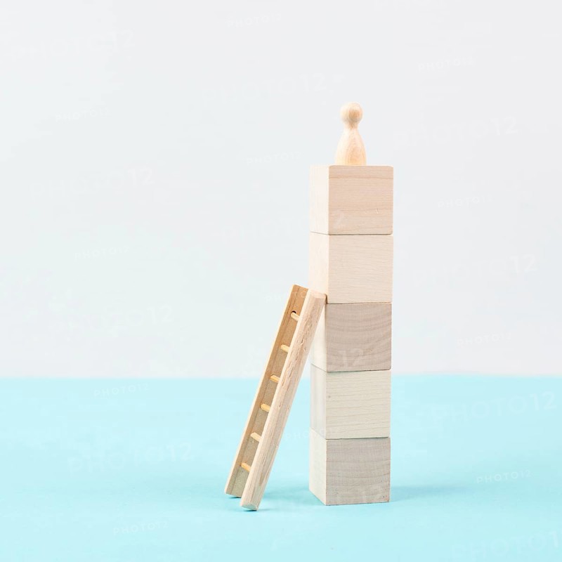 Man was climbing up the ladder, having a goal, brainstorming for ideas, success strategy, taking a challenge, business concept