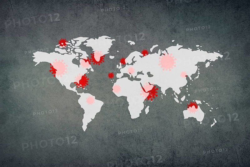 World map, outbreak of a virus, infectious disease spreading, worldwide pandemic