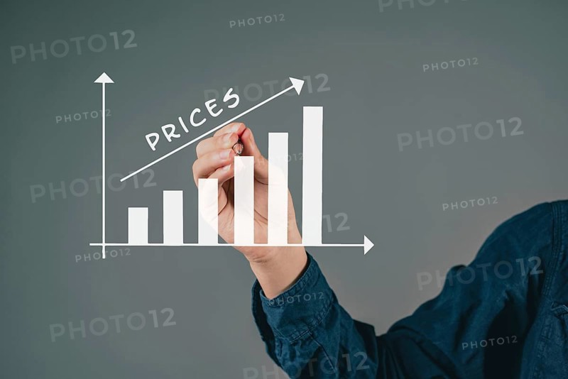 Global increasing prices, high living expenses, shortage of groceries, gas and electricity costs, inflation of the Dollar and Euro shown in the graph