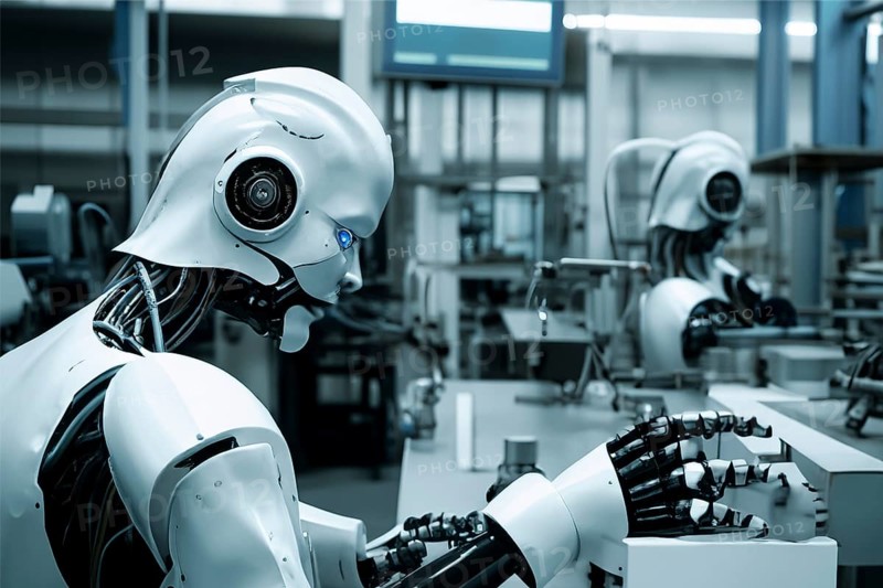 High-tech robots, in a laboratory, AI generated, AI generated