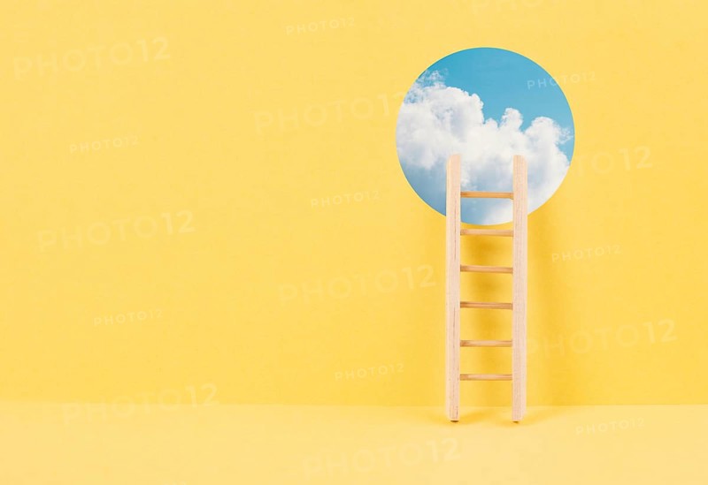 Ladder of success, opportunity strategy, open window to the sky, copy space for text, step by step concept, progress in business and education, have a goal