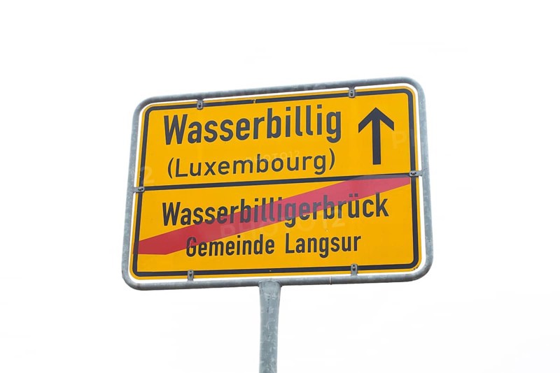 Street sign of the border town Wasserbillig in Luxembourg, frontier to Germany