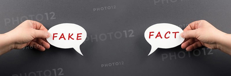 The words fact and fake are standing on a speech bubble, false and true information, media concept