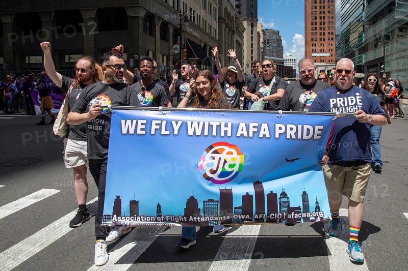 Detroit, Michigan USA, 9 June 2024, Gay, lesbian, bisexual, and transgender activists and their allies marched for equality in the Motor City Pride parade. Members of the Association of Flight Attendants joined the parade