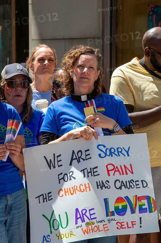 Detroit, Michigan USA, 9 June 2024, Gay, lesbian, bisexual, and transgender activists and their allies marched for equality in the Motor City Pride parade. Members of the Journey Center of Michigan apologized for the pain the the Church has caused