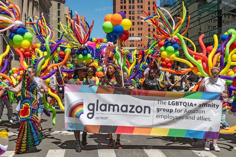Detroit, Michigan USA, 9 June 2024, Gay, lesbian, bisexual, and transgender activists and their allies marched for equality in the Motor City Pride parade. Amazon employees were part of the parade
