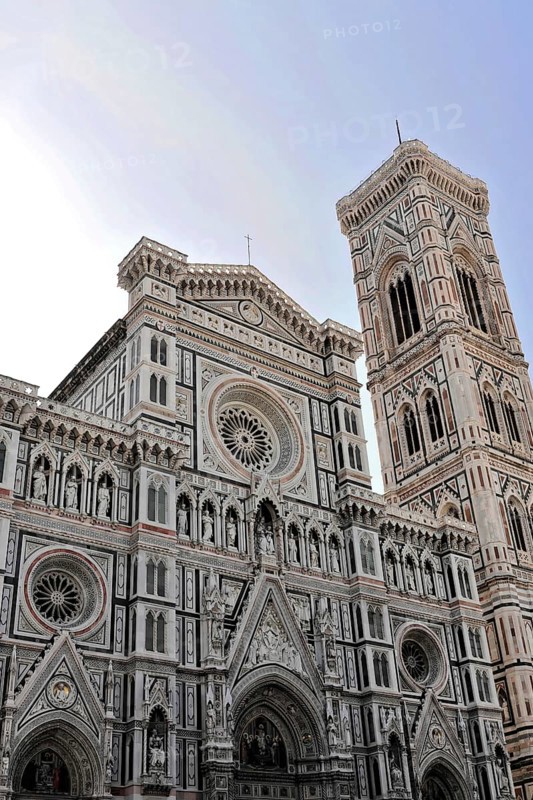 Cattedrale di Santa Maria del Fiore, Cathedral of Santa Maria del Fiore, Florence Cathedral, Florence, Tuscany, Italy, Europe, Large Gothic cathedral with richly decorated facades and high towers, including an impressive rose window, Europe