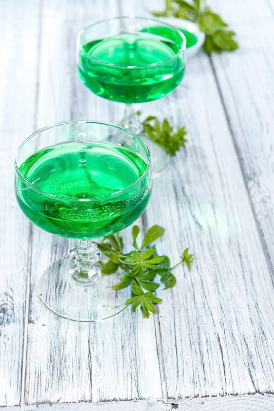 Portion of homemade Woodruff Jello (on a bright background)