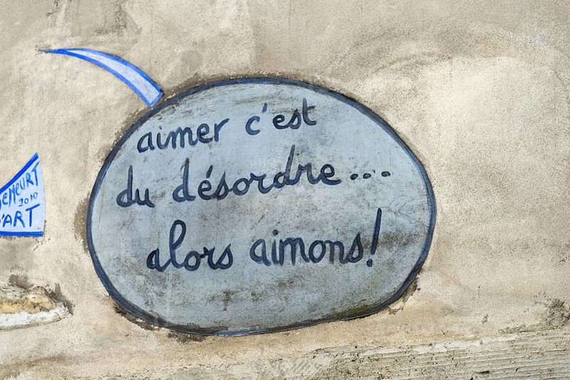 Le mur des je t'aime, also Wall of Love, I-love-you wall, Montmartre, Paris, ÃŽle-de-France, France, Europe