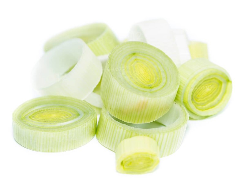 Portion of cutted Leek isolated on pure white background