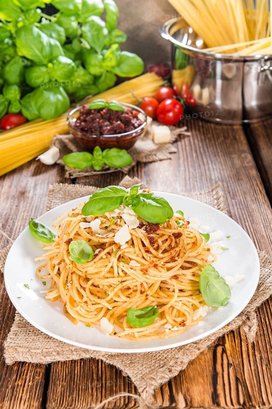 Pasta with fresh homemade Tomato Pesto, Basil and Parmesan Cheese