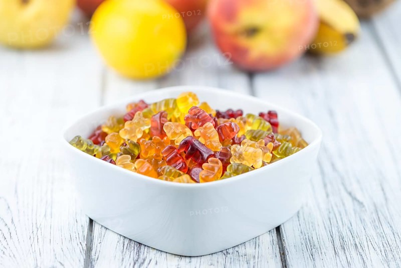Heap of Gummy Bears (close-up shot, selective focus)