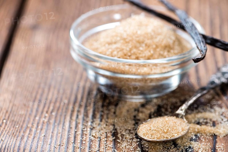 Portion of homemade Brown Vanilla Sugar (close-up shot)