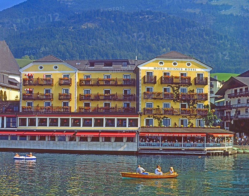 Hotel Weisses Rössl, The White Horse, on Lake Wolfgang in the Salzkammergut, Austria, Europe. Scanned 6x6 slide, Europe