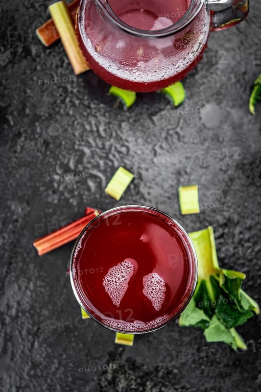 Homemade Rhubarb Spritzer as detailed close up shot (selective focus)