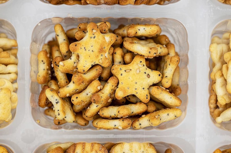 Portion of mixed Snacks (detailed close up shot, selective focus)