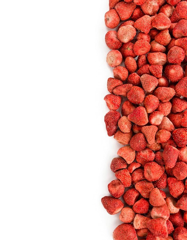 Fresh made Strawberries (dried) isolated on white background, close-up shot