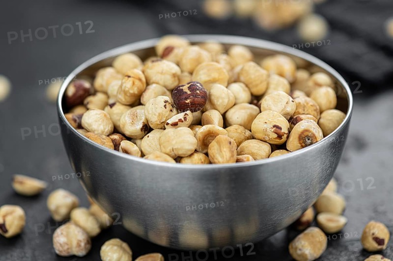Hazelnut kernels as detailed close up shot (selective focus)