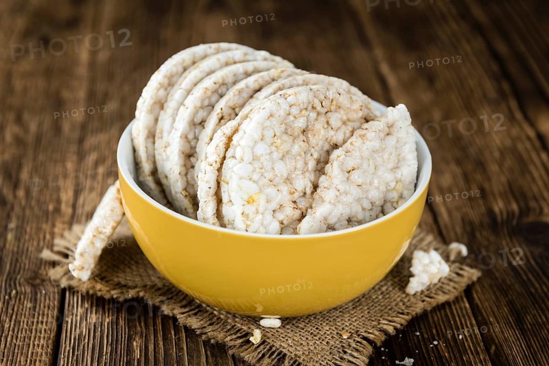 Some Rice Cakes (close-up shot) on an old wooden table