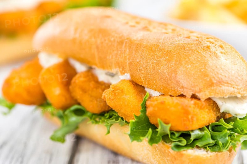 Fish Sticks on a sandwich (close-up shot, selective focus)