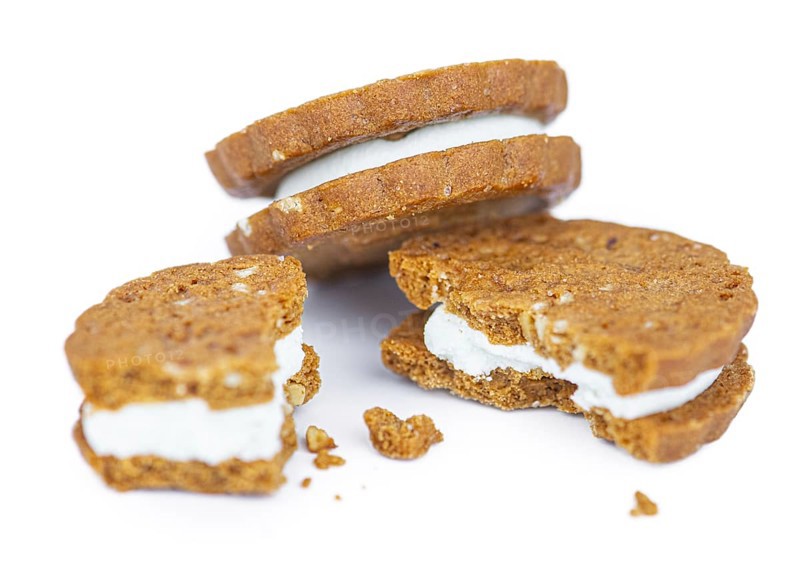 Hazelnut Cream Cookies isolated on white background (close up shot)