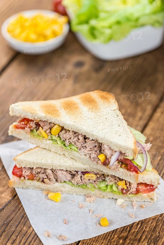 Fresh made Tuna Sandwiches (detailed close-up shot, selective focus)