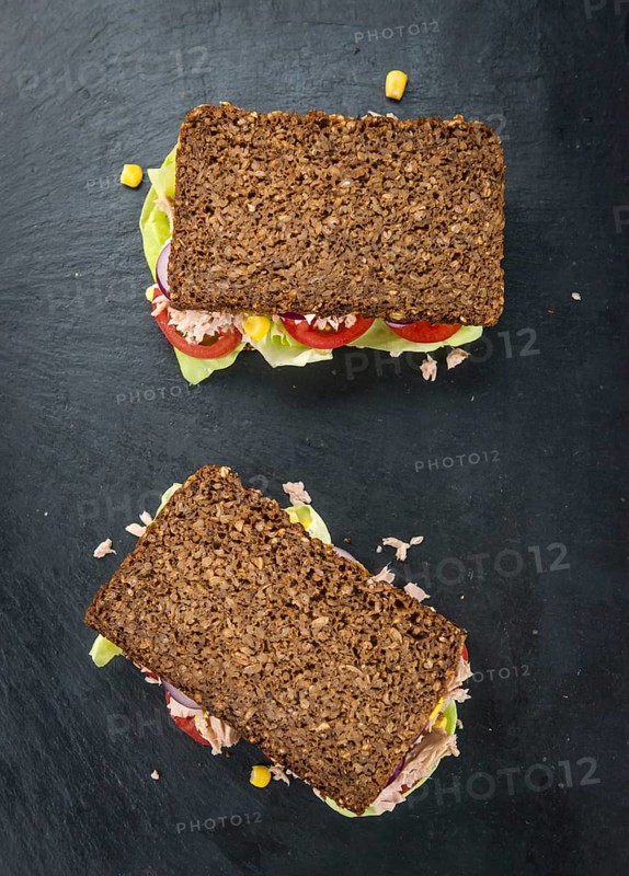 Fresh made Tuna sandwich with wholemeal bread (selective focus, close-up shot)