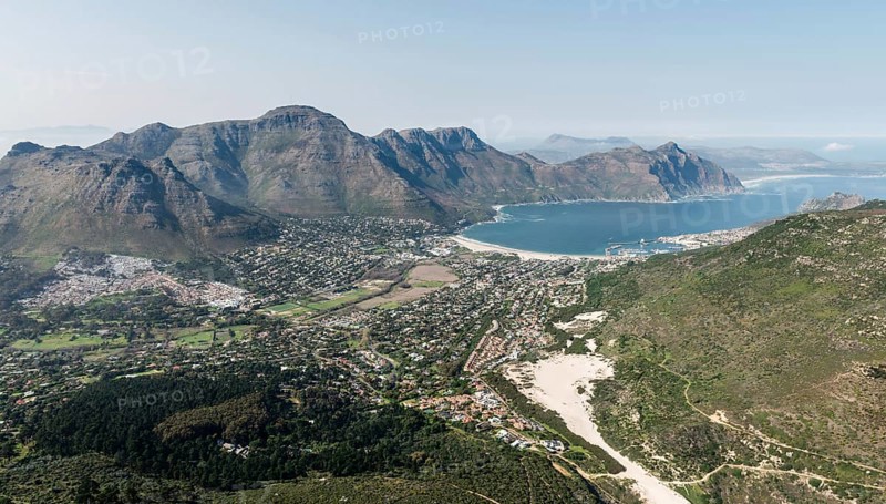 Hout Bay (Cape Town, South Africa) aerial view shot from a helicopter