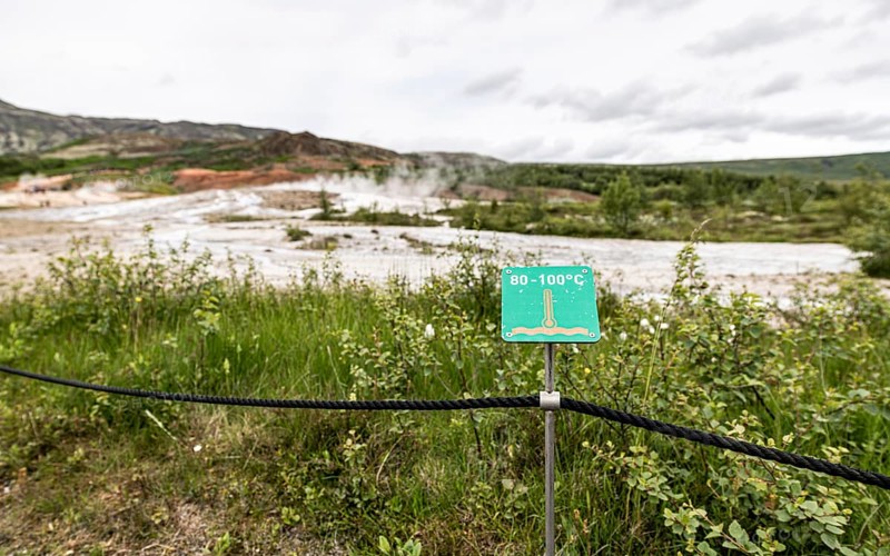 High temperature warning sign in Haukadalur geothermal, Iceland, Europe